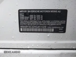 2017 BMW 3 Series z VIN WBA8Y3C32HG451028, wystawiony jako IAAI lot #41552648 z przebiegiem Nie podano mil oraz . Historia ofert i sprzedaży dostępna na DreamBid. Obrazek 9.