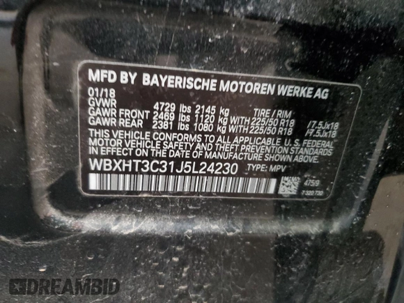 2018 BMW X1 xDrive28i with VIN WBXHT3C31J5L24230, listed as a Copart auction lot 56665305 with Not provided miles and Non repairable. Bid and sale history available at DreamBid. Image 12.