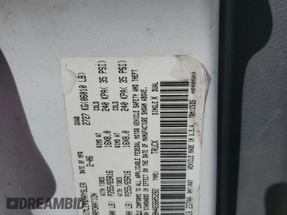 2006 Dodge Dakota SLT with VIN 1D7HE48N46S605282, listed as a Copart auction lot 52635085 with 275,039 mi miles and Salvage Title. Bid and sale history available at DreamBid. Image 13.