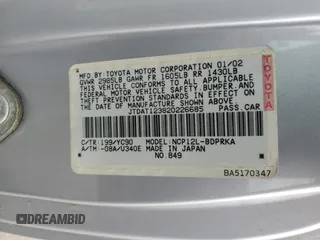 2002 Toyota ECHO z VIN JTDAT123820226685, wystawiony jako Copart lot #72036334 z przebiegiem 148 060 mil mil oraz Szkoda całkowita • Salvage title. Historia ofert i sprzedaży dostępna na DreamBid. Obrazek 12.