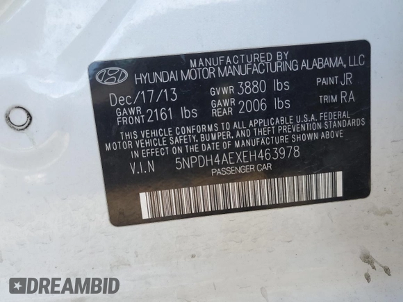 2014 Hyundai Elantra SE with VIN 5NPDH4AEXEH463978, listed as a Copart auction lot 46043825 with 155,526 mi miles and Clean Title. Bid and sale history available at DreamBid. Image 12.