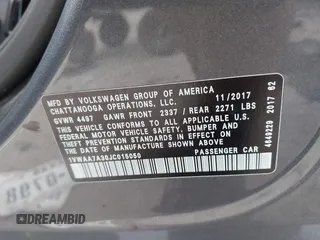 2018 Volkswagen Passat S with VIN 1VWAA7A30JC015050, listed as a IAAI auction lot 42173015 with 110,467 mi miles and . Bid and sale history available at DreamBid. Image 9.