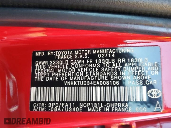 2014 Toyota Yaris L with VIN VNKKTUD34EA008106, listed as a Copart auction lot 44619425 with 205,544 mi miles and Salvage Title. Bid and sale history available at carsss.com. Image 13.