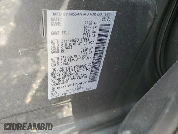 2023 Infiniti QX60 Luxe with VIN 5N1DL1FS2PC370426, listed as a Copart auction lot 57087685 with 14,344 mi miles and Salvage title. Bid and sale history available at DreamBid. Image 14.