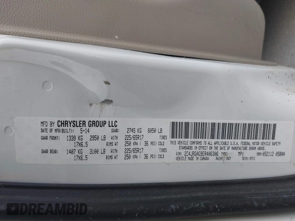 2014 Ram Cargo Van Tradesman с VIN 2C4JRGAG9ER406306, выставлен на аукционе IAAI как лот 41928370 с пробегом 174 352 миль миль и . История ставок и продаж доступна на DreamBid. Изображение 9.