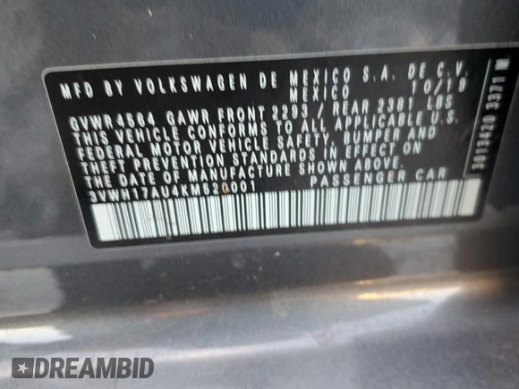 2019 Volkswagen Golf S z VIN 3VWH17AU4KM520001, wystawiony jako Copart lot #81141064 z przebiegiem 64 189 mil mil oraz Szkoda całkowita • Salvage title. Historia ofert i sprzedaży dostępna na DreamBid. Obrazek 13.