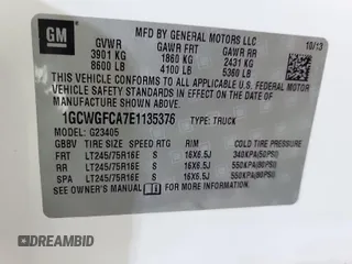 2014 Chevrolet Express Cargo Van with VIN 1GCWGFCA7E1135376, listed as a IAAI auction lot 42088343 with 257,257 mi miles. Bid and sale history available at carsss.com. Image 1.