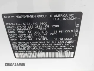 2024 Volkswagen Atlas SE с VIN 1V2WR2CA2RC560161, выставлен на аукционе IAAI как лот 42047000 с пробегом 16 063 миль миль и . История ставок и продаж доступна на DreamBid. Изображение 9.