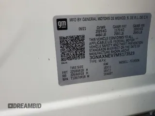 2021 Chevrolet Equinox Premier с VIN 3GNAXNEV7MS173523, выставлен на аукционе Copart как лот 80621024 с пробегом Не указан миль и Списание • Salvage title. История ставок и продаж доступна на DreamBid. Изображение 13.