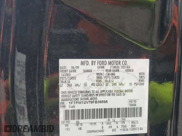 2009 Ford F-150 XL with VIN 1FTPW12V79FB39595, listed as a Copart auction lot 47639345 with 157,589 mi miles and Salvage Title. Bid and sale history available at carsss.com. Image 14.