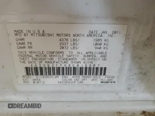 2011 Mitsubishi Galant FE with VIN 4A32B2FF6BE018807, listed as a Copart auction lot 46216325 with 0 mi miles and Salvage Title. Bid and sale history available at carsss.com. Image 12.