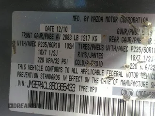 2011 Mazda CX-7 s Touring with VIN JM3ER4CL8B0365433, listed as a IAAI auction lot 41878621 with 132,079 mi miles. Bid and sale history available at carsss.com. Image 9.