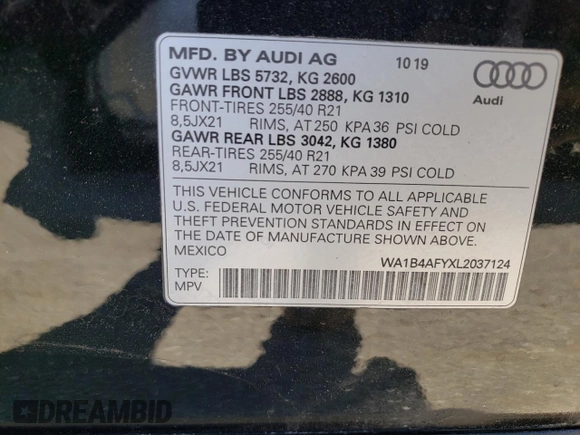 2020 Audi SQ5 Premium Plus with VIN WA1B4AFYXL2037124, listed as a Copart auction lot 45474703 with 17,609 mi miles. Bid and sale history available at carsss.com. Image 13.