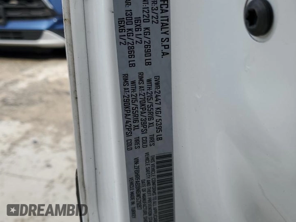 2022 Ram ProMaster City Cargo Tradesman with VIN ZFBHRFAB9N6W52697, listed as a Copart auction lot 66958114 with 91,313 mi miles and Salvage Title. Bid and sale history available at DreamBid. Image 13.