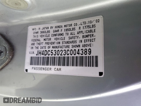 2003 Acura RSX Type S z VIN JH4DC53023C004389, wystawiony jako Copart lot #43474325 z przebiegiem 191 817 mil mil oraz Szkoda całkowita • Salvage title. Historia ofert i sprzedaży dostępna na DreamBid. Obrazek 14.