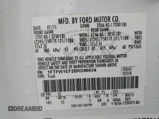 2011 Ford F-150 XL with VIN 1FTFW1EF2BKD86634, listed as a Copart auction lot 61778485 with 181,009 mi miles and Salvage title. Bid and sale history available at DreamBid. Image 12.