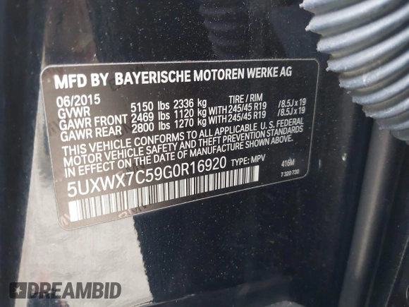 2016 BMW X3 xDrive35i z VIN 5UXWX7C59G0R16920, wystawiony jako IAAI lot #42197045 z przebiegiem 114 116 mil mil oraz . Historia ofert i sprzedaży dostępna na DreamBid. Obrazek 9.