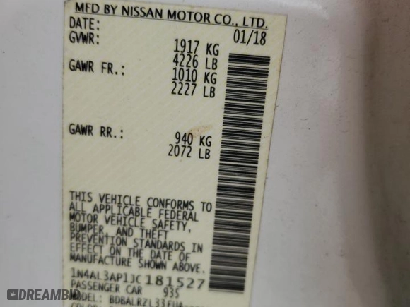 2018 Nissan Altima 2.5 SL with VIN 1N4AL3AP1JC181527, listed as a Copart auction lot 47675195 with 203,277 mi miles and Salvage Title. Bid and sale history available at carsss.com. Image 14.