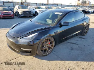 2023 Tesla Model 3 Performance with VIN 5YJ3E1EC7PF607970, listed as a Copart auction lot 42241125 with 16,582 mi miles and Salvage Title. Bid and sale history available at carsss.com. Image 1.