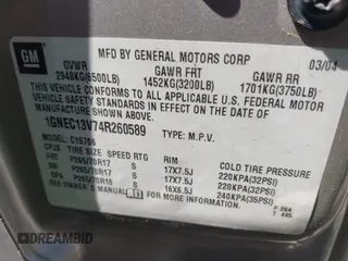 2004 Chevrolet Tahoe LS z VIN 1GNEC13V74R260589, wystawiony jako IAAI lot #41783855 z przebiegiem 289 246 mil mil oraz . Historia ofert i sprzedaży dostępna na DreamBid. Obrazek 9.