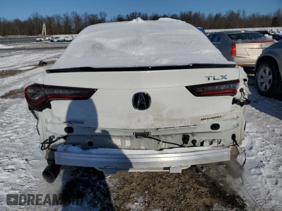 2024 Acura TLX w/A-Spec Package with VIN 19UUB6F55RA000943, listed as a Copart auction lot 41744435 with 7,726 mi miles and Salvage Title. Bid and sale history available at carsss.com. Image 6.
