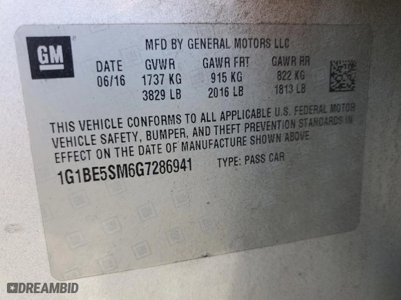2016 Chevrolet Cruze LT with VIN 1G1BE5SM6G7286941, listed as a Copart auction lot 50544355 with 172,808 mi miles and Salvage Title. Bid and sale history available at carsss.com. Image 13.