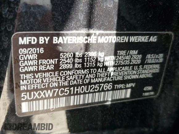 2017 BMW X4 M40i with VIN 5UXXW7C51H0U25766, listed as a Copart auction lot 77749324 with 101,289 mi miles and Salvage Title. Bid and sale history available at carsss.com. Image 13.