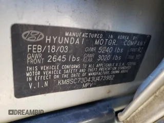 2003 Hyundai Santa Fe GLS with VIN KM8SC73D43U473982, listed as a Copart auction lot 82681954 with 252,240 mi miles and Salvage Title. Bid and sale history available at carsss.com. Image 15.