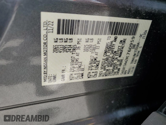 2023 Nissan Rogue S with VIN 5N1BT3AA2PC760959, listed as a Copart auction lot 63585315 with 113,789 mi miles and Clean title. Bid and sale history available at DreamBid. Image 13.