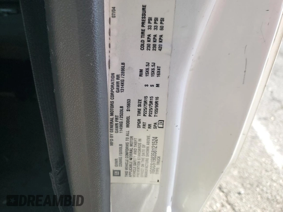 2005 Chevrolet Colorado LS Z85 with VIN 1GCCS198358121524, listed as a Copart auction lot 85476674 with 303,451 mi miles and Salvage title. Bid and sale history available at DreamBid. Image 12.