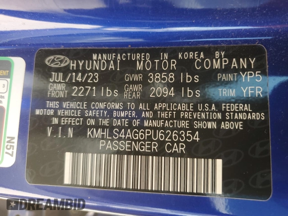 2023 Hyundai Elantra SEL with VIN KMHLS4AG6PU626354, listed as a Copart auction lot 52772775 with 48,737 mi miles and Salvage title. Bid and sale history available at DreamBid. Image 12.