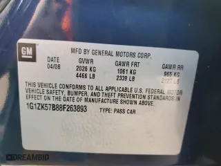 2008 Chevrolet Malibu LTZ with VIN 1G1ZK57B88F263893, listed as a Copart auction lot 43252265 with 138,539 mi miles and Salvage Title. Bid and sale history available at carsss.com. Image 12.