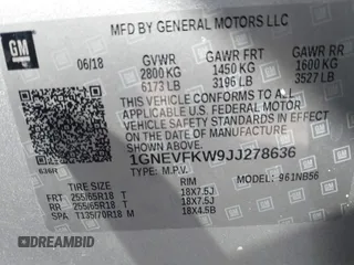 2018 Chevrolet Traverse LS with VIN 1GNEVFKW9JJ278636, listed as a IAAI auction lot 41356423 with 113,783 mi miles. Bid and sale history available at carsss.com. Image 9.