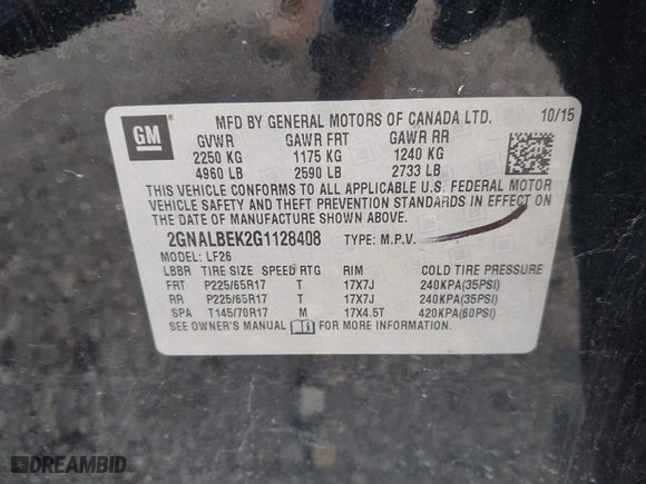 2016 Chevrolet Equinox LS with VIN 2GNALBEK2G1128408, listed as a IAAI auction lot 41940465 with 198,482 mi miles. Bid and sale history available at carsss.com. Image 9.