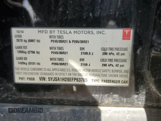 2014 Tesla Model S P85D with VIN 5YJSA1H28EFP63765, listed as a Copart auction lot 50241385 with 100,274 mi miles and Salvage Title. Bid and sale history available at DreamBid. Image 12.