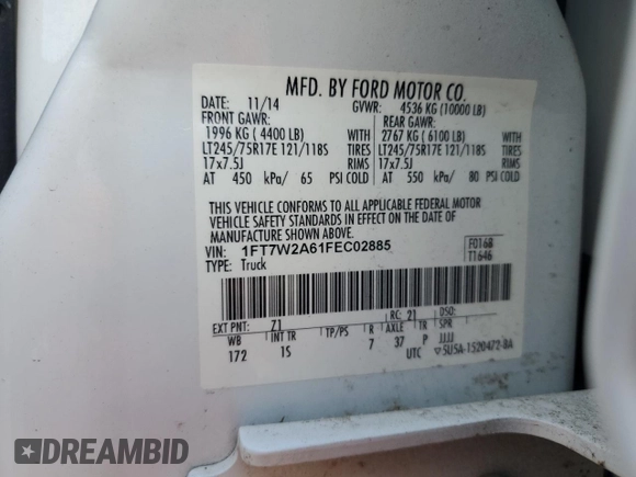 2015 Ford F-250 XL with VIN 1FT7W2A61FEC02885, listed as a Copart auction lot 48230925 with 176,535 mi miles and Clean title. Bid and sale history available at DreamBid. Image 12.