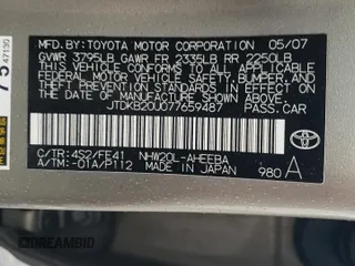 2007 Toyota Prius with VIN JTDKB20U077659487, listed as a Copart auction lot 42977135 with 191,586 mi miles and Salvage Title. Bid and sale history available at DreamBid. Image 14.