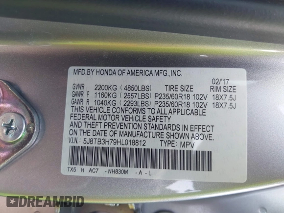 2017 Acura RDX Advance с VIN 5J8TB3H79HL018812, выставлен на аукционе IAAI как лот 42590031 с пробегом 36 020 миль миль и . История ставок и продаж доступна на DreamBid. Изображение 9.