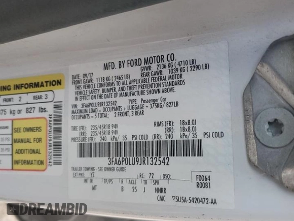 2018 Ford Fusion Hybrid SE with VIN 3FA6P0LU9JR132542, listed as a Copart auction lot 69873582 with 128,931 mi miles. Bid and sale history available at carsss.com. Image 12.