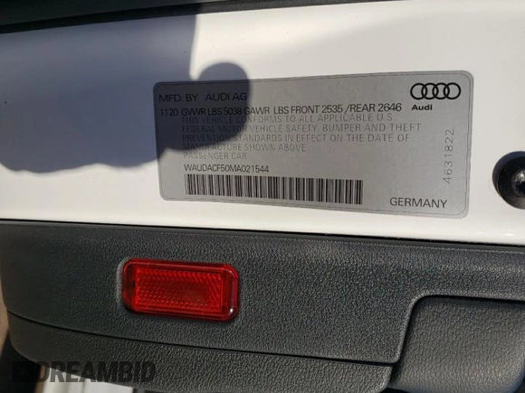 2021 Audi A5 Sportback S line Premium with VIN WAUDACF50MA021544, listed as a Copart auction lot 41291424 with 61,751 mi miles. Bid and sale history available at carsss.com. Image 12.