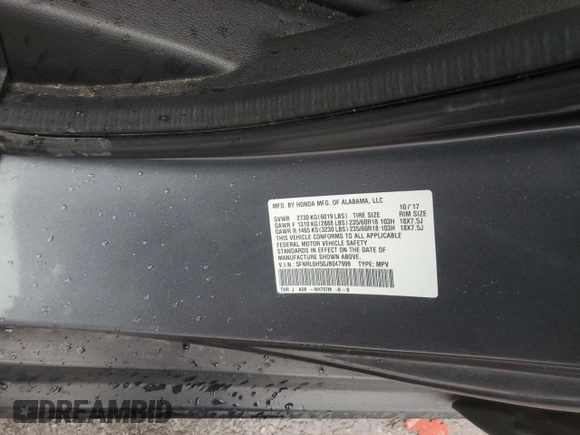 2018 Honda Odyssey EX with VIN 5FNRL6H50JB047999, listed as a Copart auction lot 57819495 with 121,295 mi miles and Salvage title. Bid and sale history available at DreamBid. Image 13.
