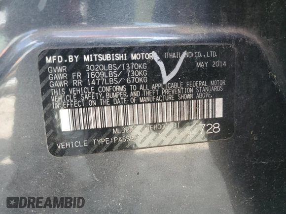 2015 Mitsubishi Mirage DE with VIN ML32A3HJ7FH002331, listed as a Copart auction lot 57827745 with 106,991 mi miles and Clean title. Bid and sale history available at DreamBid. Image 12.