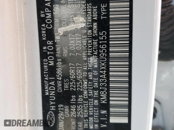 2019 Hyundai Tucson Value z VIN KM8J33A4XKU956155, wystawiony jako Copart lot #53487735 z przebiegiem 84 453 mil mil oraz Czysty tytuł • Clean title. Historia ofert i sprzedaży dostępna na DreamBid. Obrazek 13.