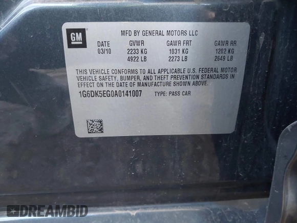 2010 Cadillac CTS with VIN 1G6DK5EG0A0141007, listed as a IAAI auction lot 41841972 with 142,898 mi miles and . Bid and sale history available at DreamBid. Image 9.