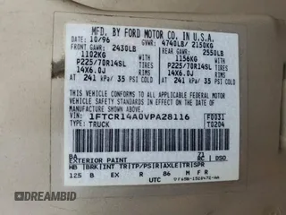 1997 Ford Ranger XL with VIN 1FTCR14A0VPA28116, listed as a Copart auction lot 82262554 with 167,455 mi miles and Salvage title. Bid and sale history available at DreamBid. Image 12.