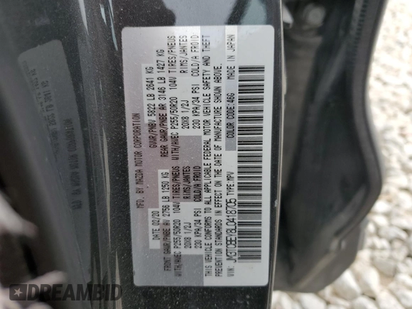 2020 Mazda CX-9 Signature with VIN JM3TCBEY8L0418705, listed as a Copart auction lot 47025165 with Not provided miles and Salvage title. Bid and sale history available at DreamBid. Image 15.