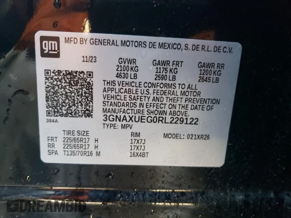 2024 Chevrolet Equinox LT with VIN 3GNAXUEG0RL229122, listed as a Copart auction lot 43642805 with Not Provided miles and Non Repairable. Bid and sale history available at DreamBid. Image 14.