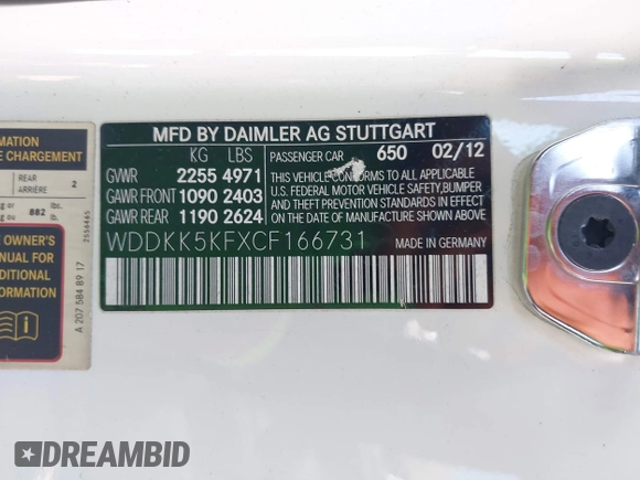 2012 Mercedes-Benz E 350 with VIN WDDKK5KFXCF166731, listed as a IAAI auction lot 42205967 with 222,591 mi miles and . Bid and sale history available at DreamBid. Image 9.