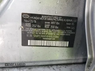 2017 Hyundai Sonata 2.4L with VIN 5NPE24AF4HH531386, listed as a Copart auction lot 44931695 with 127,706 mi miles and Salvage Title. Bid and sale history available at carsss.com. Image 12.