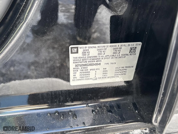 2014 GMC Sierra 1500 Denali with VIN 3GTU2WEC2EG543645, listed as a Copart auction lot 42017445 with 202,202 mi miles and Clean Title. Bid and sale history available at carsss.com. Image 10.